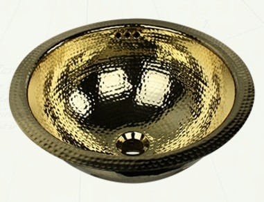 RLB 16.5 Inch Hammered Brass Round Undermount Bathroom Sink With Overflow