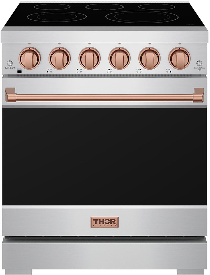 Thor Kitchen RSE30PRSG 30 Inch Professional Electric Range In Stainless Steel & Rose Gold Gordon Ramsay Series, True Convection, 5 Radiant Elements