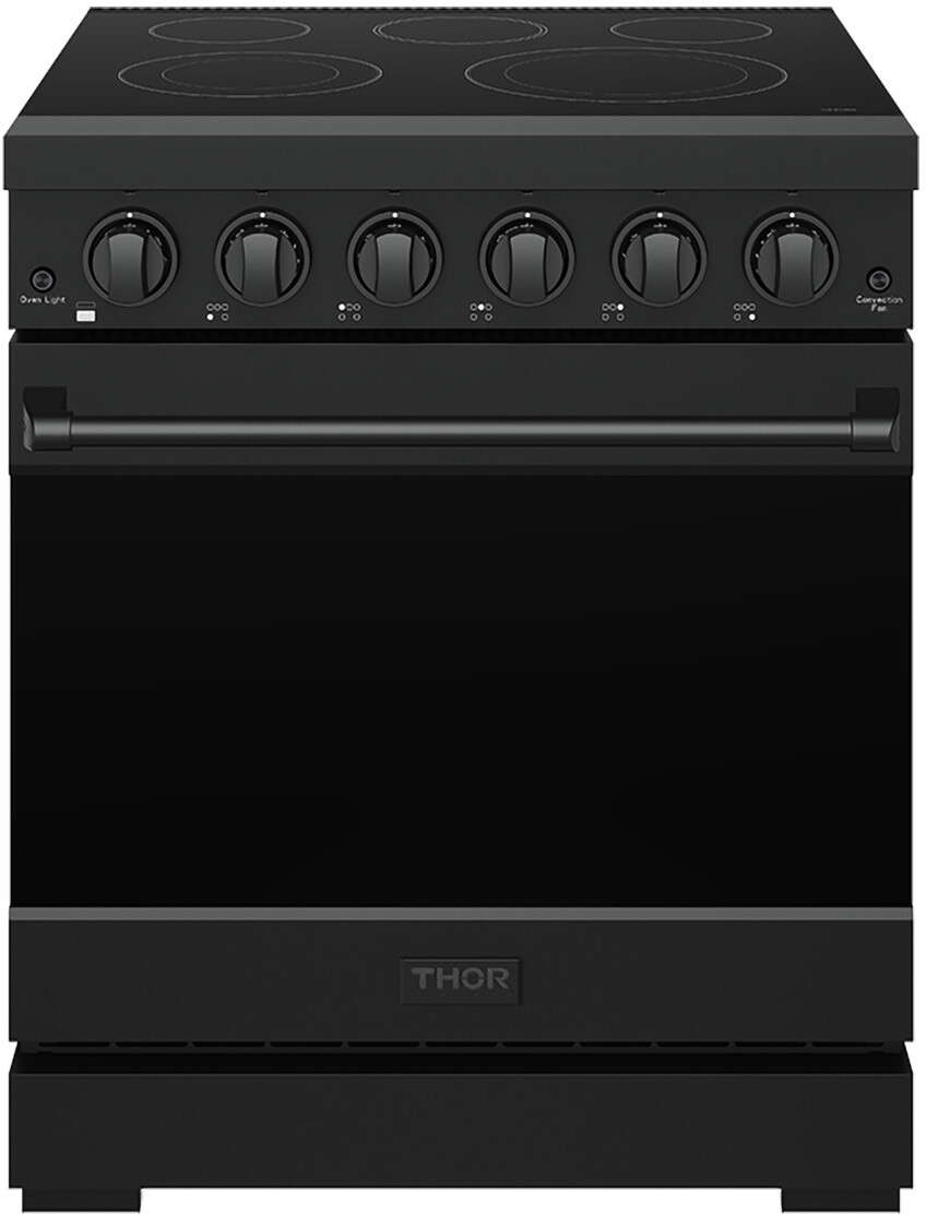 Thor Kitchen RSE30PB 30 Inch Professional Electric Range With Precision Knob Control In Black Gordon Ramsay Series, True Convection, 5 Radiant