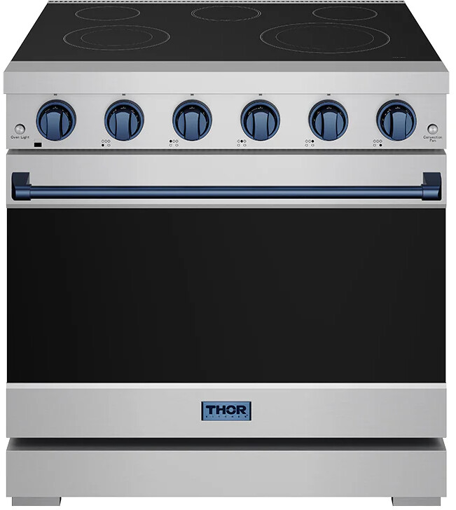 Thor Kitchen RSE36PBLU 36 Inch Professional Electric Range In Stainless Steel/Blue Gordon Ramsay Series, High-Output Burners, Stainless Steel