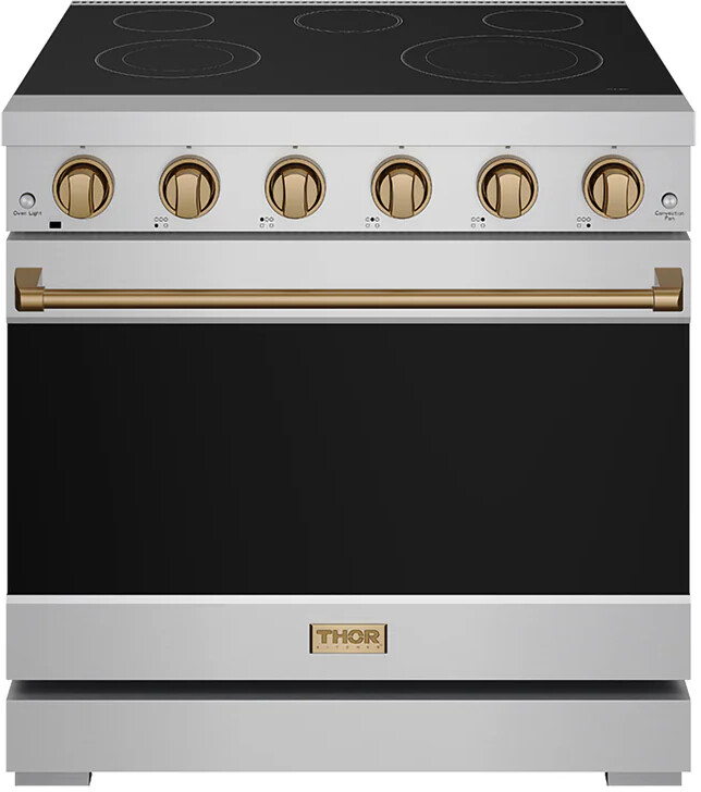 Thor Kitchen RSE36PBRZ 36 Inch Professional Electric Range In Stainless Steel/Bronze Gordon Ramsay Series, High-Output Burners, Unisex