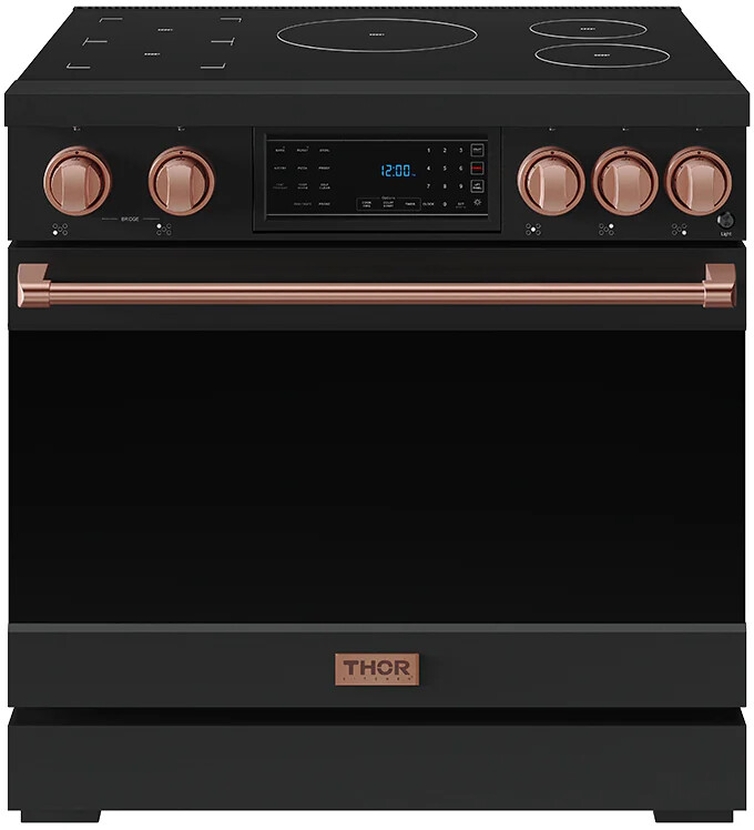 Thor Kitchen RSI36BRSG 36 Inch Professional Induction Range With Tilt Panel Touch Control In Black And Rose Gold Gordon Ramsay Series