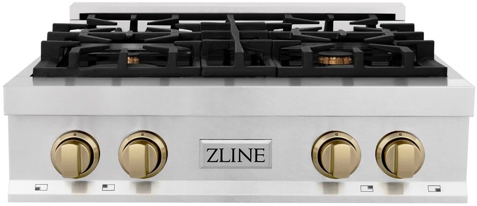 ZLINE RTSZ30CB 30 inch Autograph Edition Legacy Serie Gas Rangetop with 4 Italian-Made Sealed Burners, Cast Iron Grates and Porcelain Cooktop (Satin Stainless Steel, Champagne Bronze)