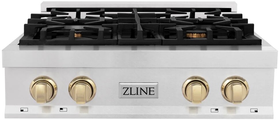 ZLINE RTSZ30G 30 inch Autograph Edition Legacy Serie Gas Rangetop with 4 Italian-Made Sealed Burners, Cast Iron Grates and Porcelain Cooktop (Satin Stainless Steel, Polished Gold)