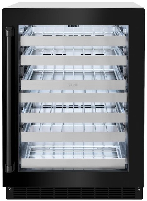 ZLINE RWDOBS24 24 inch Touchstone Series Built-In Outdoor Dual Zone Wine Cooler with 44 Bottle Capacity and LED Lighting (Black Stainless Steel)