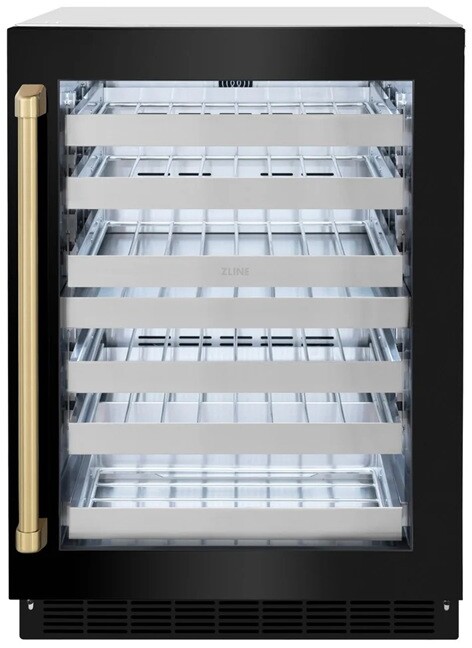 ZLINE RWDOZBS24CB 24 inch Autograph Edition Touchstone Series Built-In Outdoor Dual Zone Wine Cooler with 44 Bottle Capacity and LED Lighting in Black Stainless Steel (Champagne Bronze)
