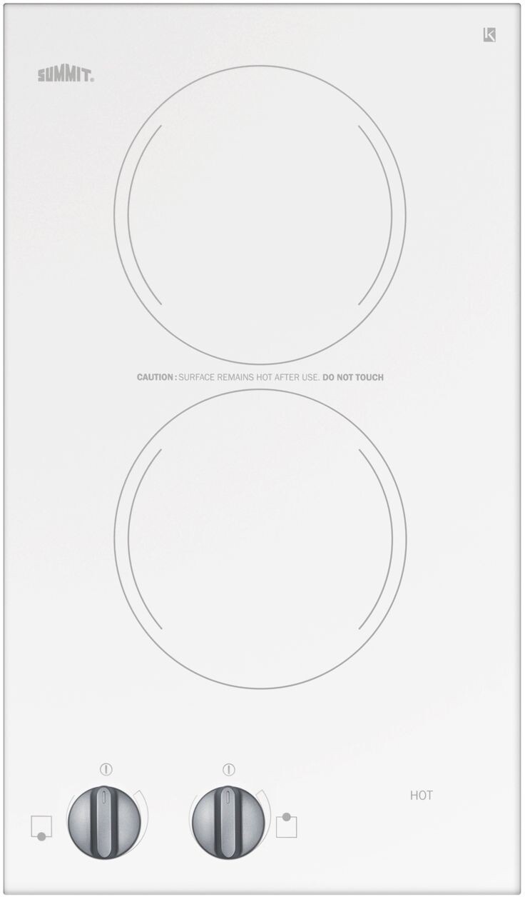 Summit CR2220WHE 12" Wide 220-240V 2-Burner Radiant Cooktop - European Design, ADA Compliant, Residual Heat Indicator