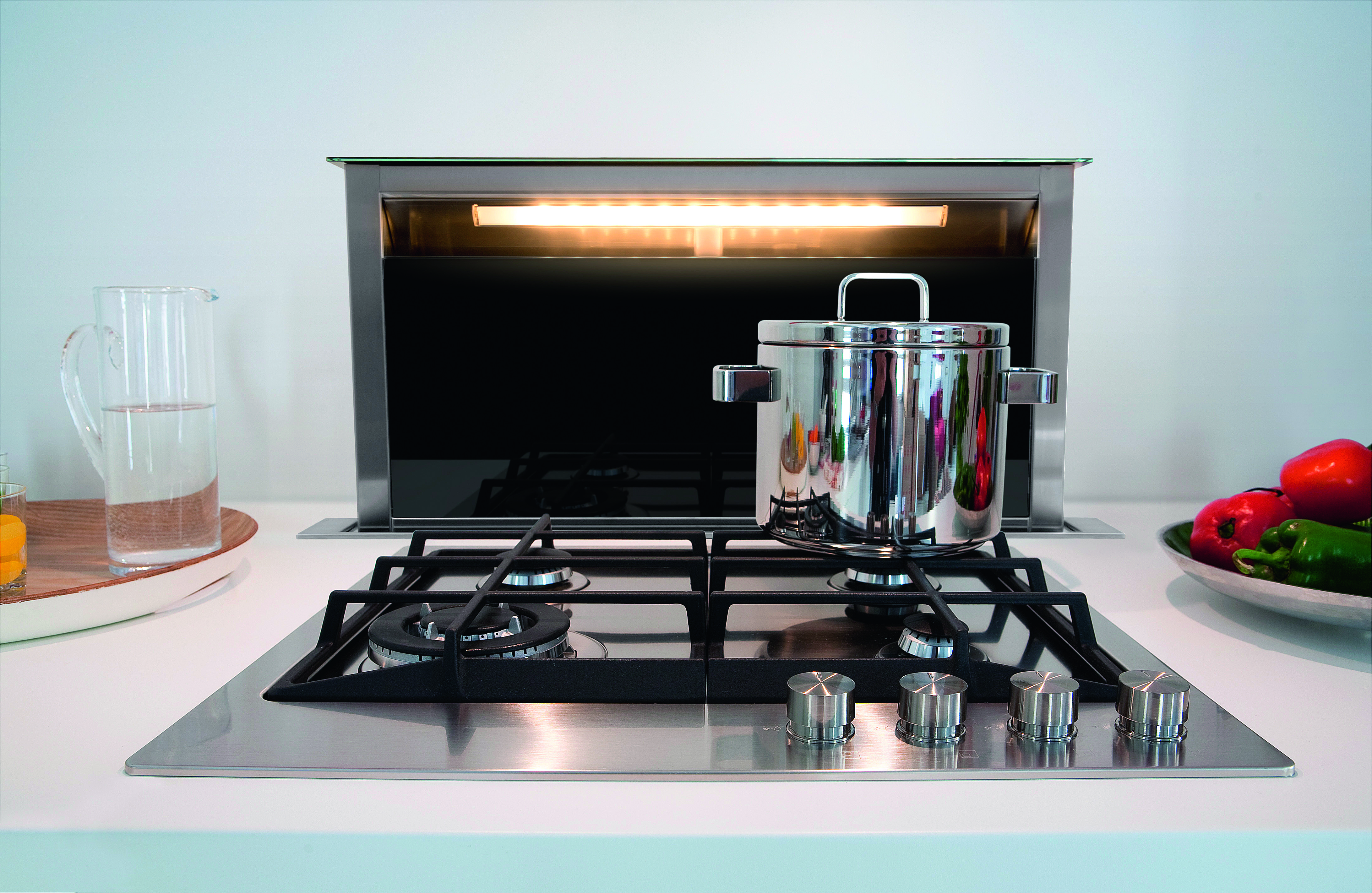 Faber SCLX3015BKNBB 30 inch Scirocco Lux Downdraft Range Hood with LED Lighting, Perimetric Filter System, in Black Glass (Blower Sold Separately)
