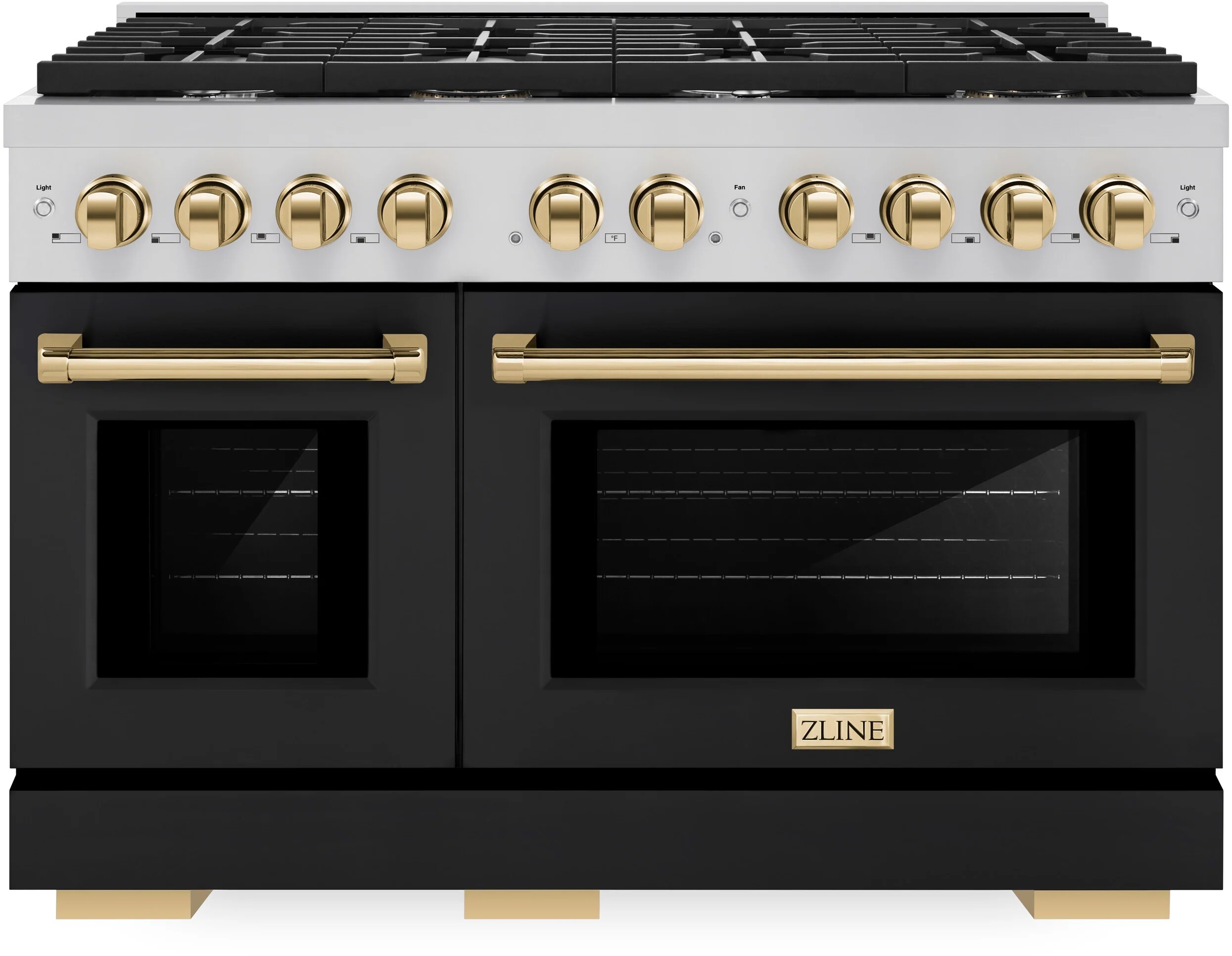ZLINE SDRZBLM48G 48 inch Autograph Edition Paramount Series Dual Fuel Range with 8 Burners, 6.7 cu. ft. Capacity Oven, Convection Cooking, Reversible Cast-Iron Griddle and Italian-Made Auto-Reignition Burners in Black Matte (Polished Gold)
