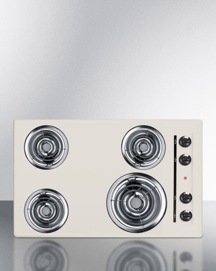 Summit SEL05 30 Inch Electric Cooktop with 4 Coil Elements, Side Knob Control, Porcelain Cooking Surface, Chrome Drip Bowl  (Bisque)