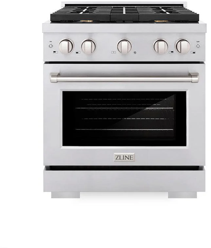 ZLINE SGRBR30 30 inch Paramount Series Gas Range with 4 Brass Burners, 4.2 cu. ft. Capacity Oven, Convection Cooking and Italian-Made Auto-Reignition Burners (Stainless Steel)