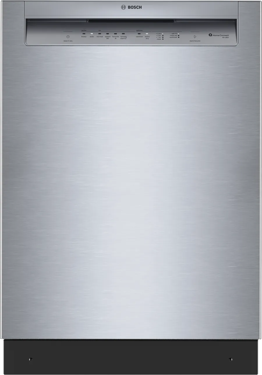 Bosch SHE43DM5N 24 inch 300 Series Smart Recessed Handle Dishwasher with 12 Place Settings, Standard 3rd Rack, and PrecisionWash (Stainless Steel)