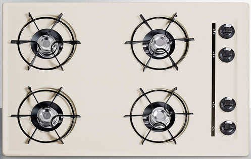 Summit SNL05P 30 inch Gas Cooktop with 4 Open Burners, Battery Start Ignition, Porcelain Enameled Steel Grates (Bisque)