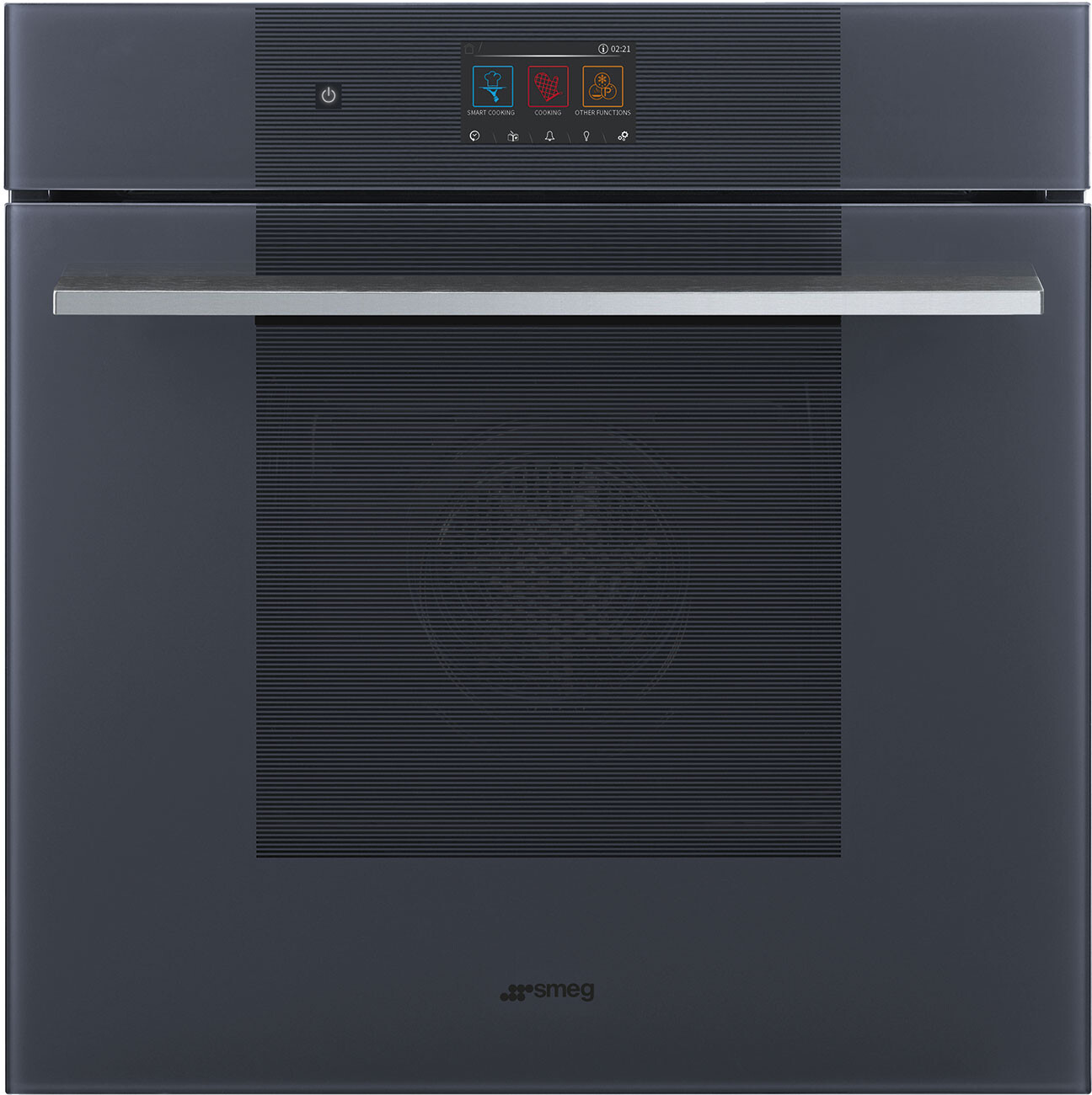Smeg SOU2104TG 24 inch Linea Single Wall Oven with 2.8 cu. ft. Capacity, True European Convection, Vapor Clean and Sof Close Door, in Neptune Grey