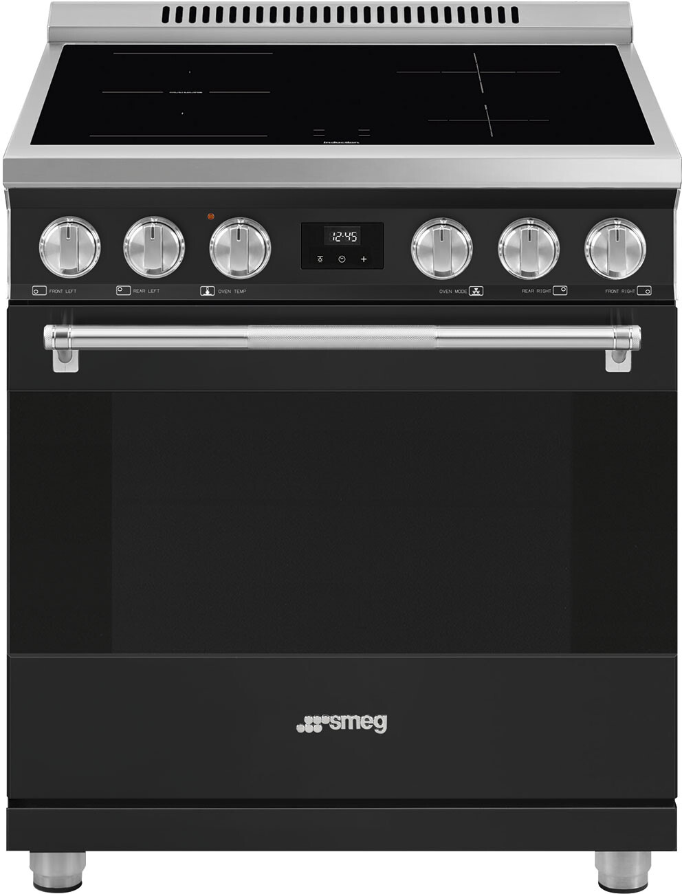 Smeg SPR30UIMAN 30 inch Professional Series Induction Range with 4 Elements, 4.56 cu. ft. Oven Capacity, DIGI Screen, True European Convection, Ever-Clean Enamel Oven Cavity, VaporClean (Matte Black)