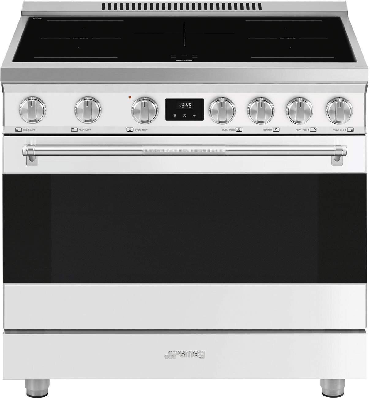 Smeg SPR36UIMMW 36 inch Professional Series Induction Range with 5 Elements, 4.45 cu. ft. Oven Capacity, SoftClose Oven Door, VaporClean (White)