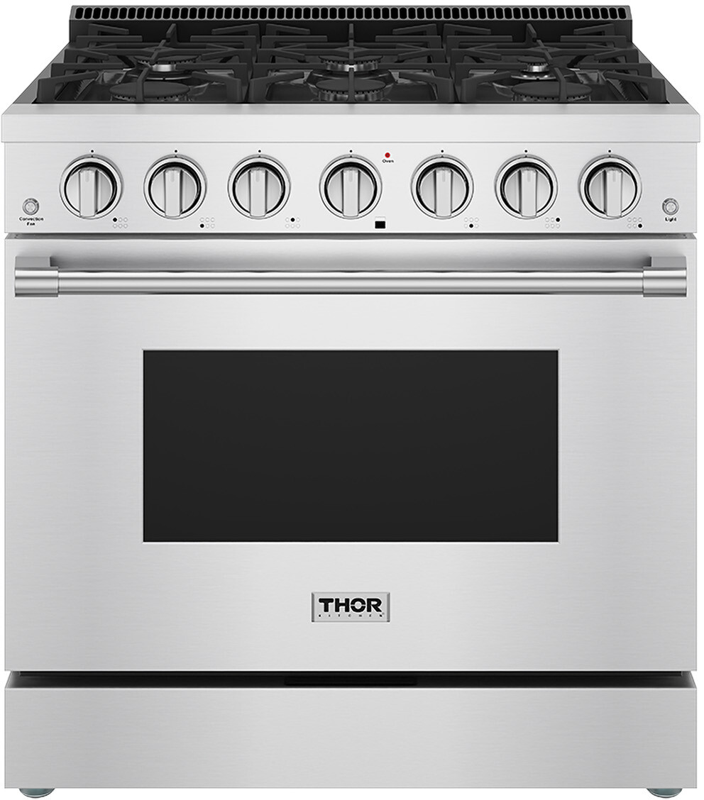 Thor Kitchen SRG3601LP 36 Inch S Series Professional Freestanding Liquid Propane Range, 6.0 Cu. Ft. Oven, 6 Burners, Black Porcelain Interior, Unisex