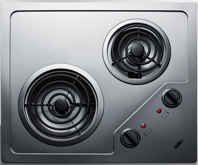 Summit CR2B122 2-Burner 120V Electric Cooktop - Stainless Steel Finish, Coil Elements, Portrait/Landscape Installation