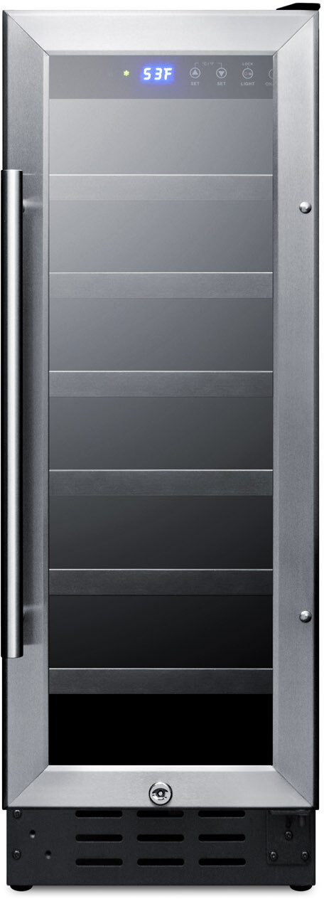 Summit SWC1224B 12 inch Single Zone Wine Cooler with 21 Bottle Capacity, Digital Display, Professional Handle, 6 Wine Racks, Digital Thermostat, in Stainless Steel