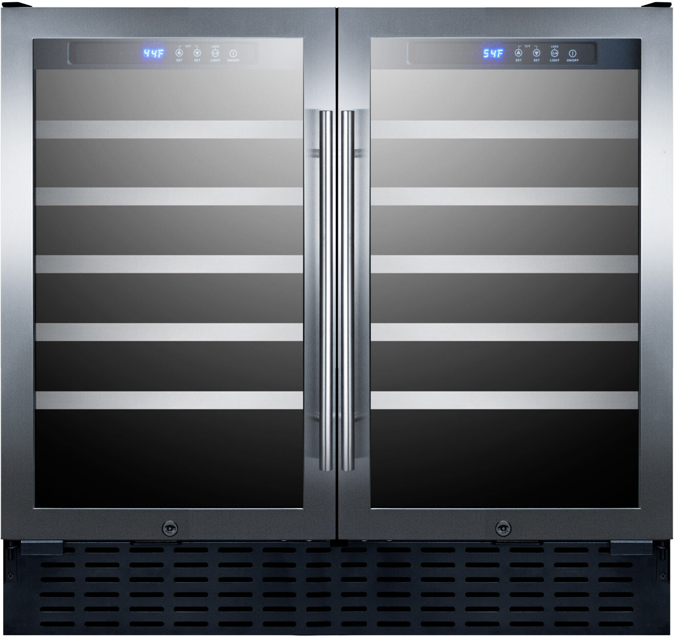 Summit SWC3668 36" Wide Built-In Wine Cellar with Dual Zone Design, Stainless Steel Trimmed Glass Doors, Digital Controls, and Factory Installed Locks