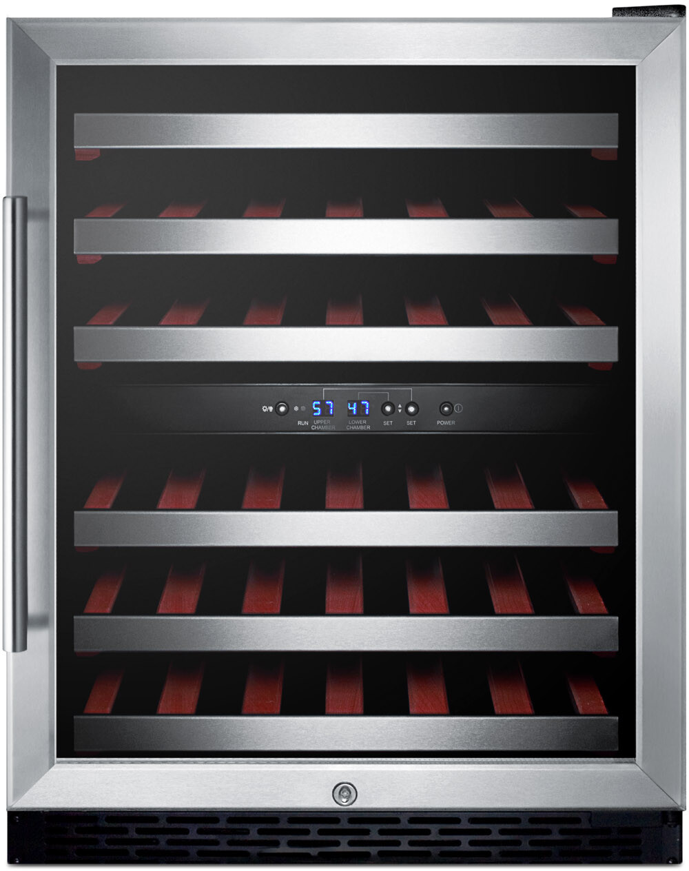 Summit SWC530BLBIST 24 inch Built-In/Freestanding Dual Zone Wine Cooler with 46 Bottle Capacity, Factory Installed Lock, in Stainless Steel