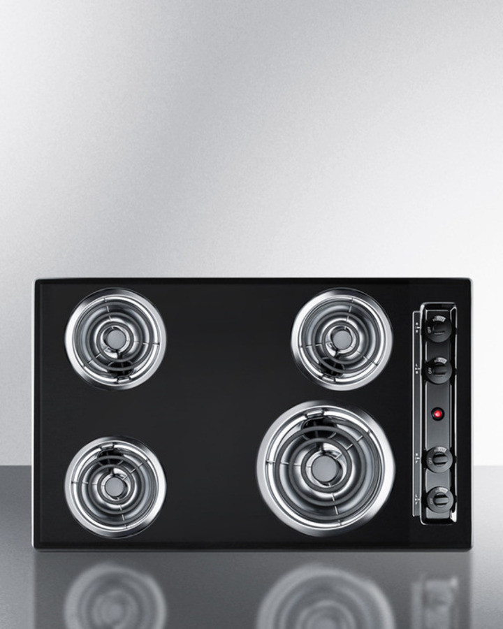 Summit TEL05 30 Inch Electric Cooktop with 4 Coil Elements, Side Knob Control, Porcelain Cooking Surface, Chrome Drip Bowl  (Black)