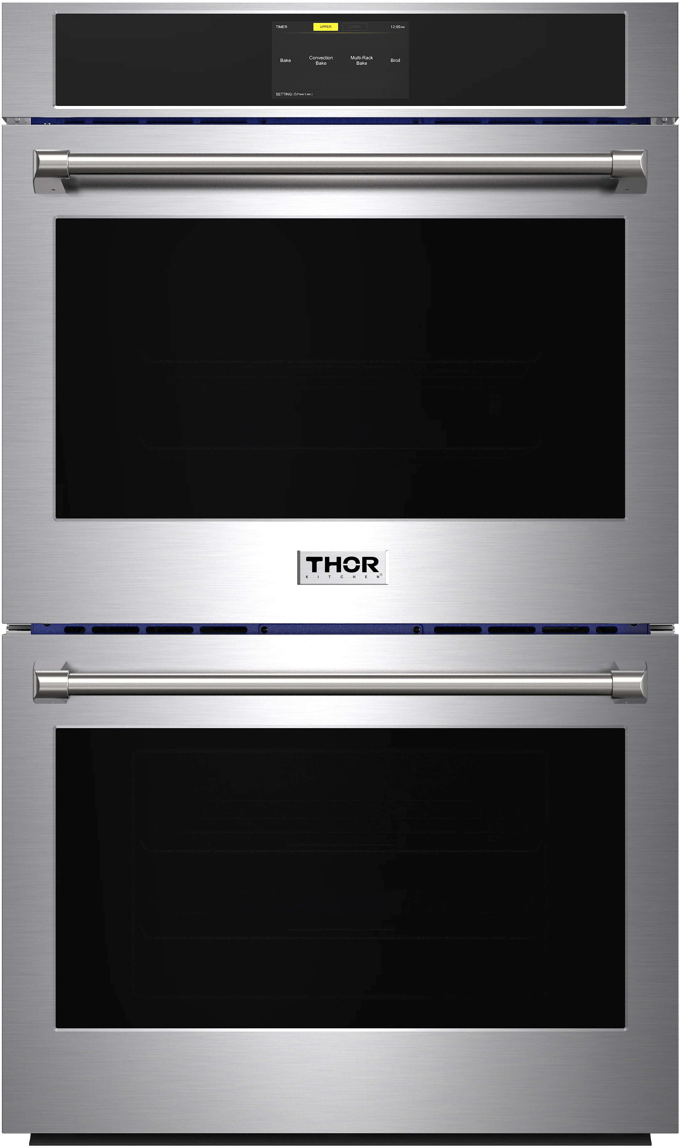 Thor Kitchen TEW30ED 30 inch Professional Electric Double Wall Oven with 9.6 cu. ft. Capacity, True Convection Fan, TFT-Screen Touch Control Panel and LuxGlide Telescopic Racks in Stainless Steel