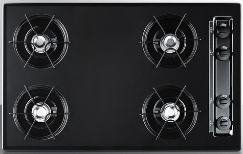 Summit TNL053 30 inch Gas Cooktop with 4 Open Burners, Electronic Ignition and Push-to-Turn Knobs   (Black)