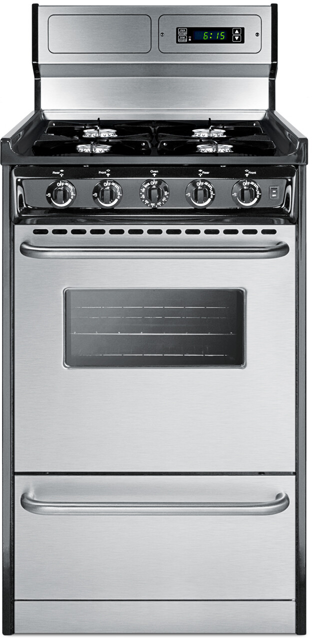 Summit TNM1307BKW 20 inch Freestanding Gas Range with 4 Open Burners, 2.46 cu. ft. Oven Capacity, Broiler Compartment, in Stainless Steel