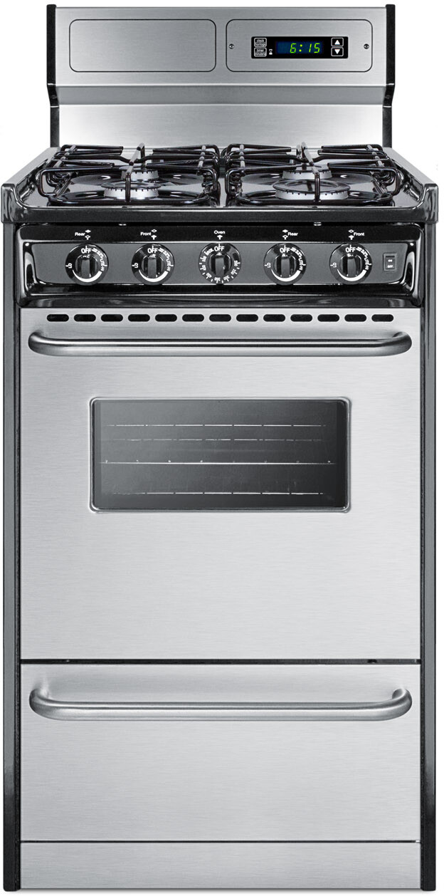 Summit TTM1307BKSW 20 inch Freestanding Gas Range with 4 Sealed Burners, 2.46 cu. ft. Oven Capacity, Broiler Compartment, in Stainless Steel