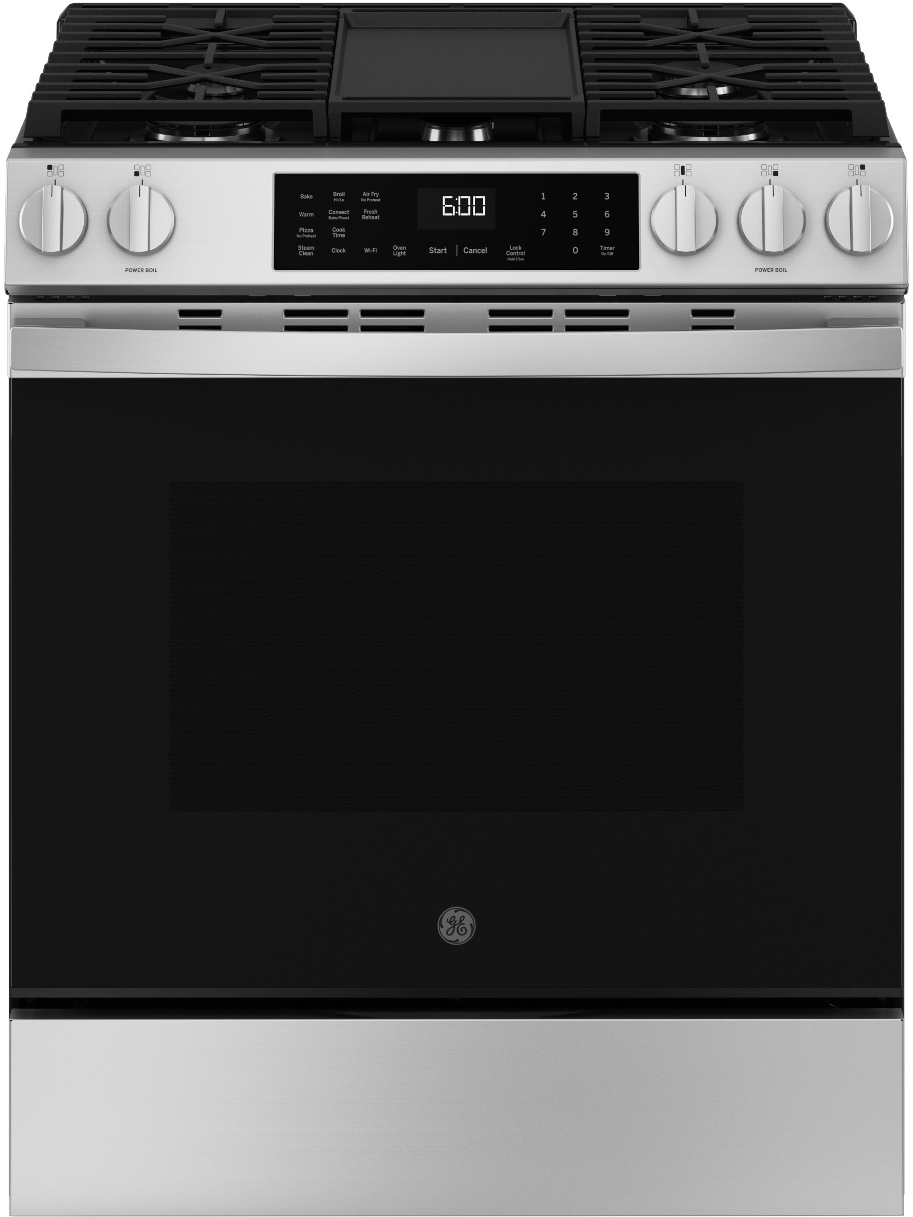 GE - 5.3 Cu. Ft. Slide-In Gas Convection Range with Steam Cleaning and EasyWash Tray