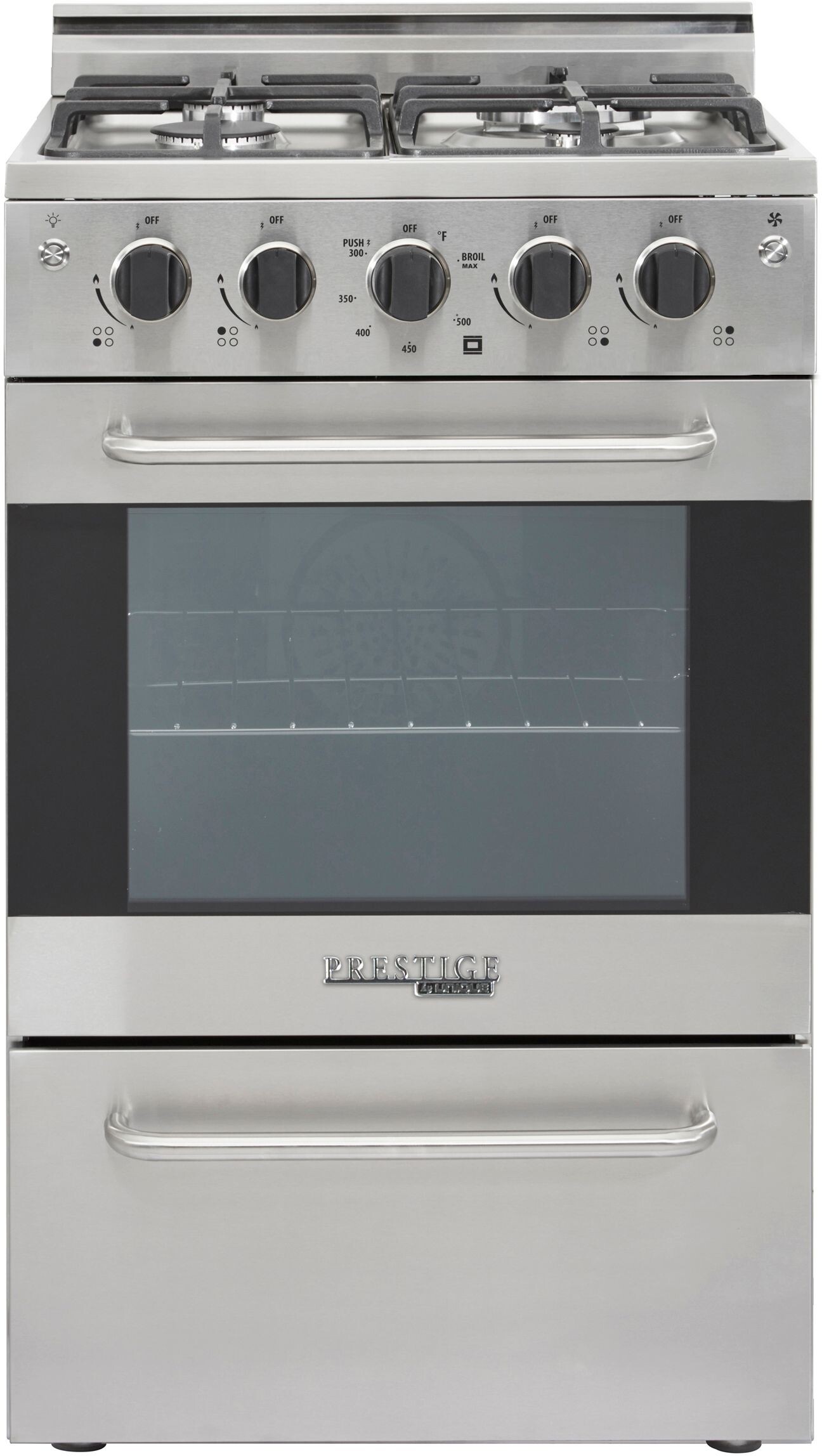 Unique Appliances UGP20VPC1SS Prestige 20 inch Gas Range with 4 Sealed Burners, 1.6 cu. ft. Oven Capacity, Continuous Cast Iron Grate and Convection (Stainless Steel)