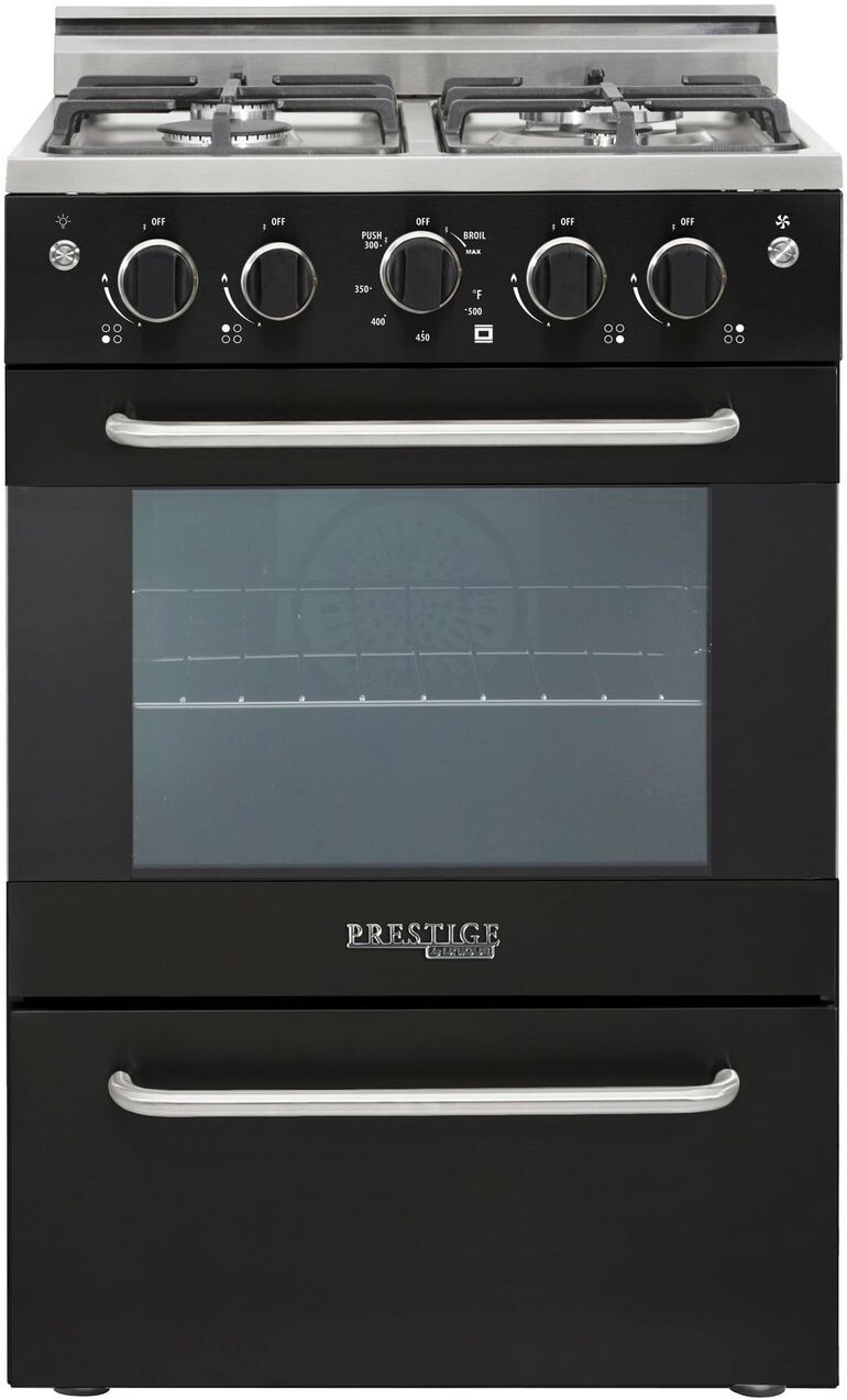 Unique Appliances UGP24VPC1B Prestige 24 inch Gas Range with 4 Sealed Burners, 2.3 cu. ft. Oven Capacity, Continuous Cast Iron Grate and Convection (Black)