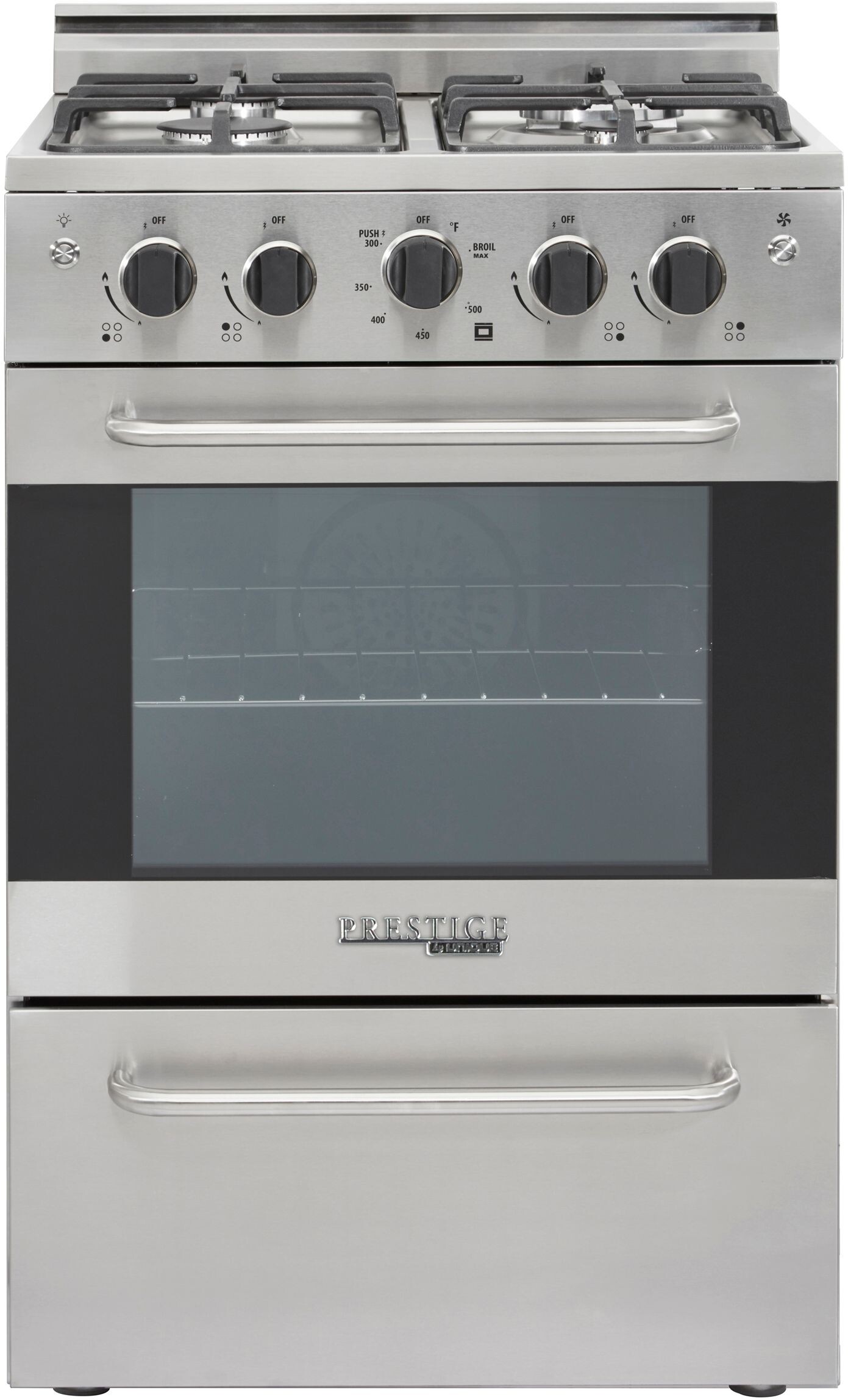 Unique Appliances UGP24VPC1SS Prestige 24 inch Gas Range with 4 Sealed Burners, 2.3 cu. ft. Oven Capacity, Continuous Cast Iron Grate and Convection (Stainless Steel)