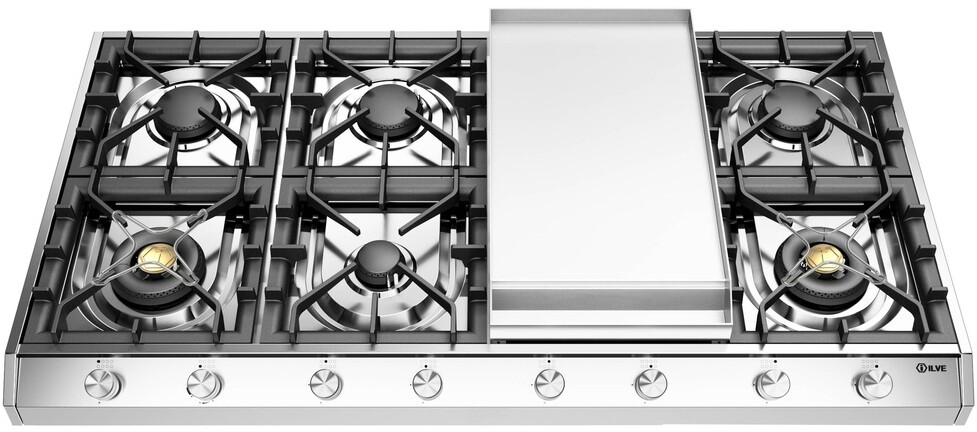ILVE UHCP1265FSSLP Professional Plus II 48 inch Gas Cooktop with Griddle, in Stainless Steel  (Liquid Propane)