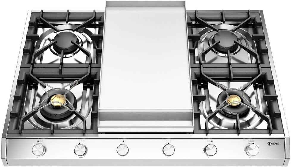 ILVE UHCP965FSSLP Professional Plus II 36 inch Gas Cooktop with Griddle, in Stainless Steel   (Liquid Propane)
