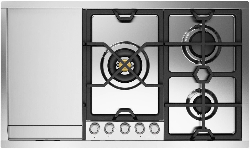 ILVE UHCPMT95FSSLP Panoramagic 36 inch Built-In Gas Cooktop with 5 Burners, in Stainless Steel  (Liquid Propane, 5 Sealed Burners + Griddle)