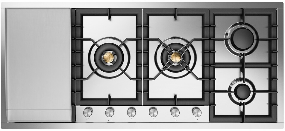 ILVE UHCPT125FSSLP Professional Plus II 48 inch Built-In Gas Cooktop with Total Black Brass Burners, in Stainless Steel (6 Sealed Burners + Left Griddle, Liquid Propane)