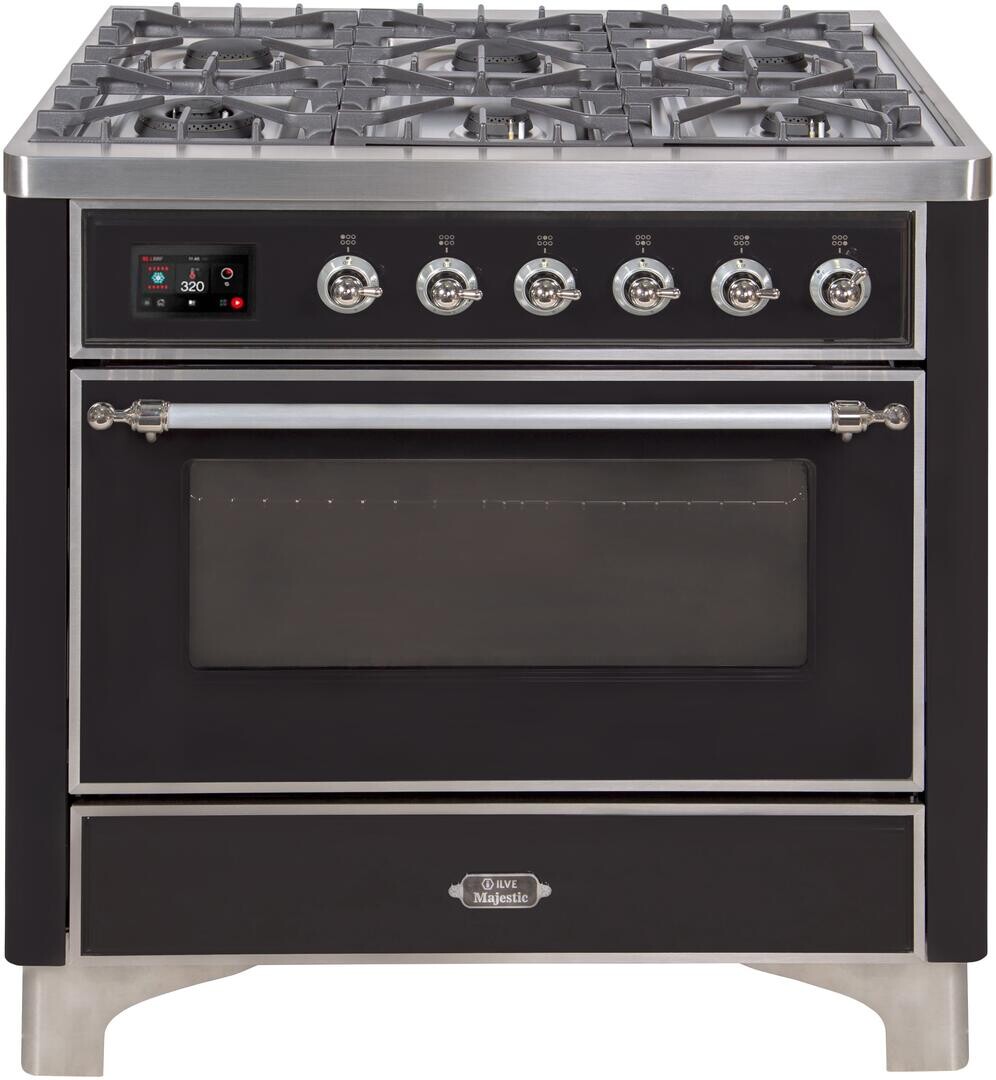 Majestic II 36"" Dual Fuel Liquid Propane Range - Ilve UM09FDNS3BKCLP