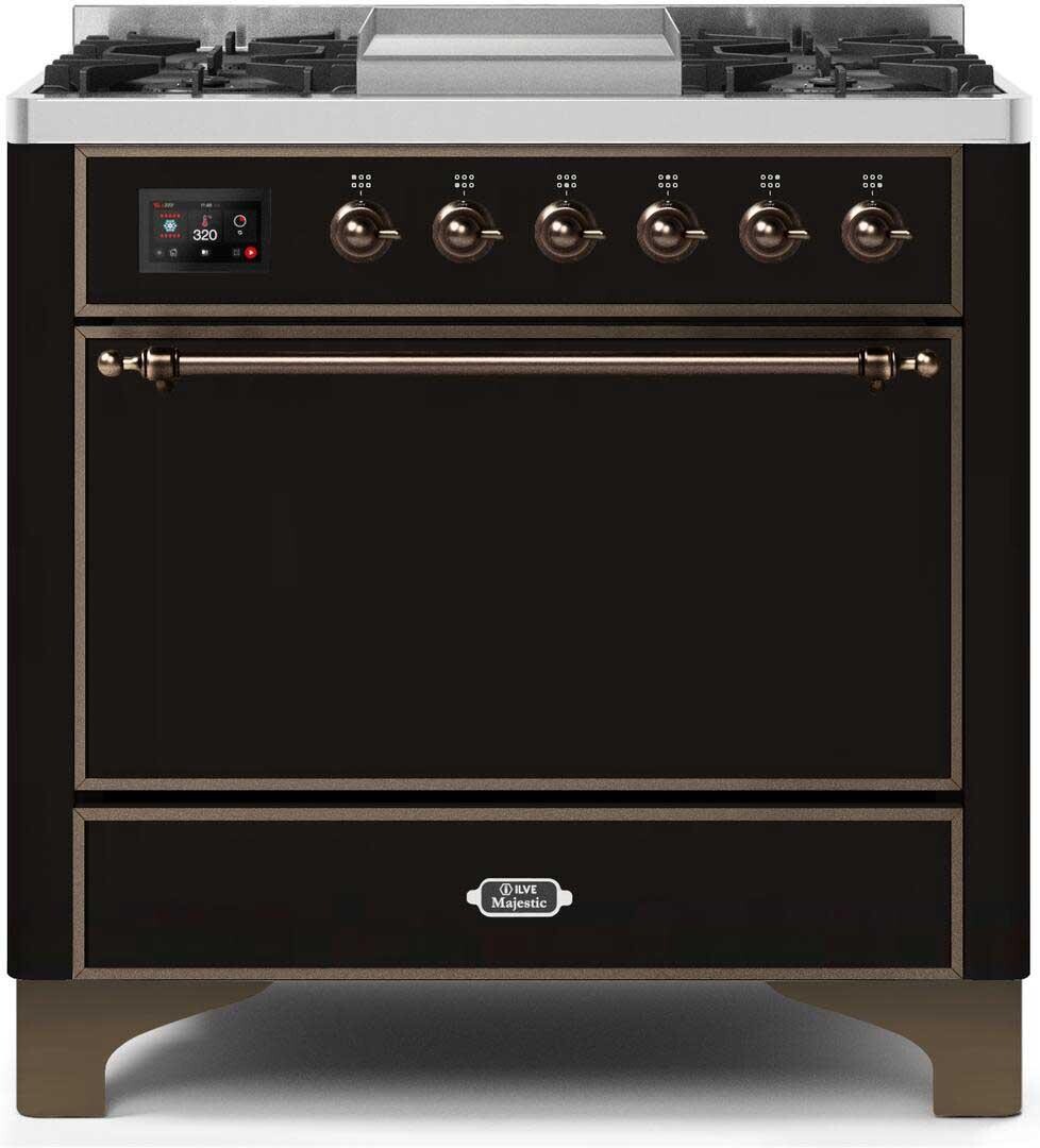 Majestic II 36"" Dual Fuel Natural Gas Range - Ilve UM09FDQNS3BKB