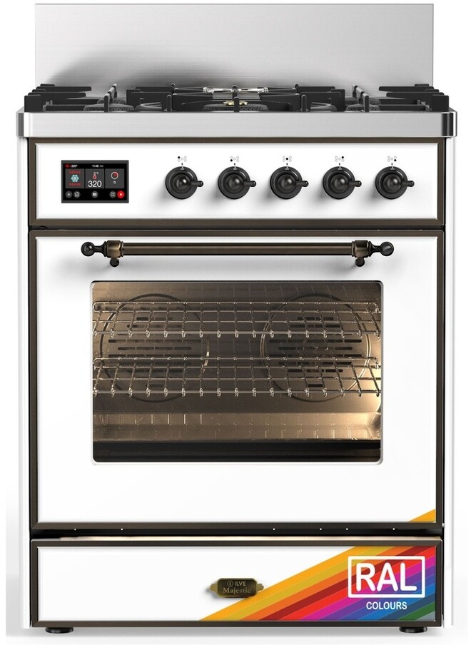 ILVE UM30NR3RABLP Majestic III 30 inch Dual Fuel Range with 5 Black Brass Burners, Dual Function Burner up to 25,000 BTU (Liquid Propane, Triple Glass Door, RAL, Burnished)
