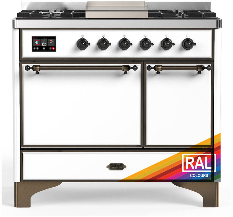 ILVE UMD40FQNR3RABLP Majestic III 40 inch Dual Fuel Range with 6 Burners and Griddle, Dual Function Burner up to 25,000 BTU (Liquid Propane, Solid Door, RAL, Burnished)