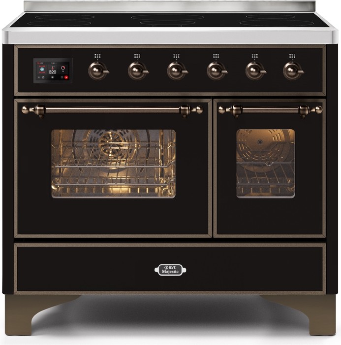 ILVE UMDI10NS3BKB Majestic II 40 inch Induction Range with 6 Elements, Booster Function, Bridge Control, Residual Heat Indicator (Triple Glass Door, Glossy Black, Burnished)