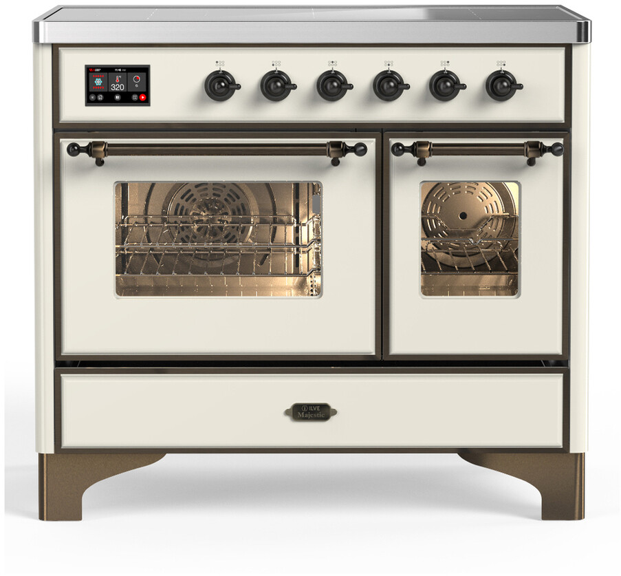 ILVE UMDIB40NR3AWB Majestic III 40 inch Induction Range with 6 Elements, 3.82 cu. ft. Total Oven Capacity (Triple Glass Door, Antique White, Burnished)