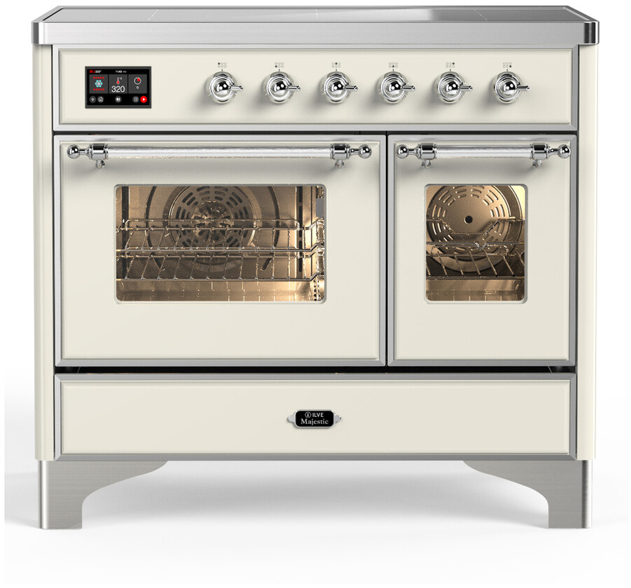 ILVE UMDIB40NR3AWC Majestic III 40 inch Induction Range with 6 Elements, 3.82 cu. ft. Total Oven Capacity (Triple Glass Door, Antique White, Chrome)