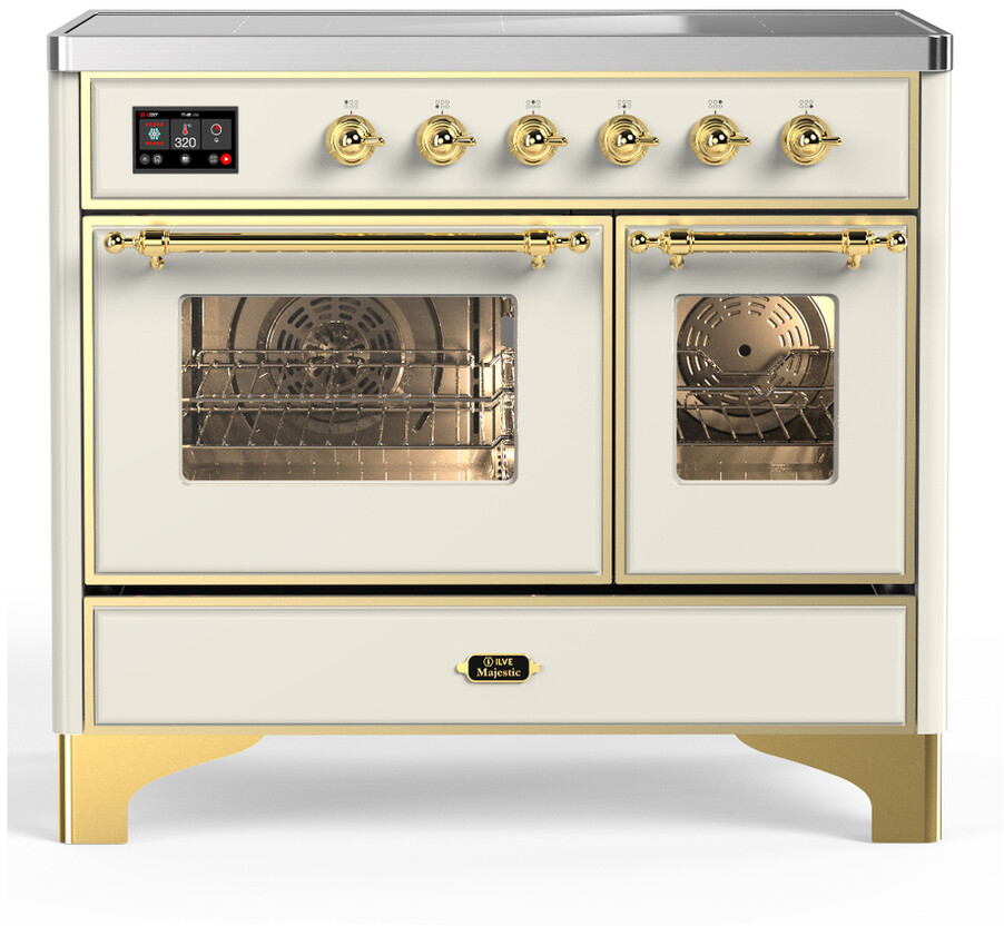 ILVE UMDIB40NR3AWG Majestic III 40 inch Induction Range with 6 Elements, 3.82 cu. ft. Total Oven Capacity (Triple Glass Door, Antique White, Brass)