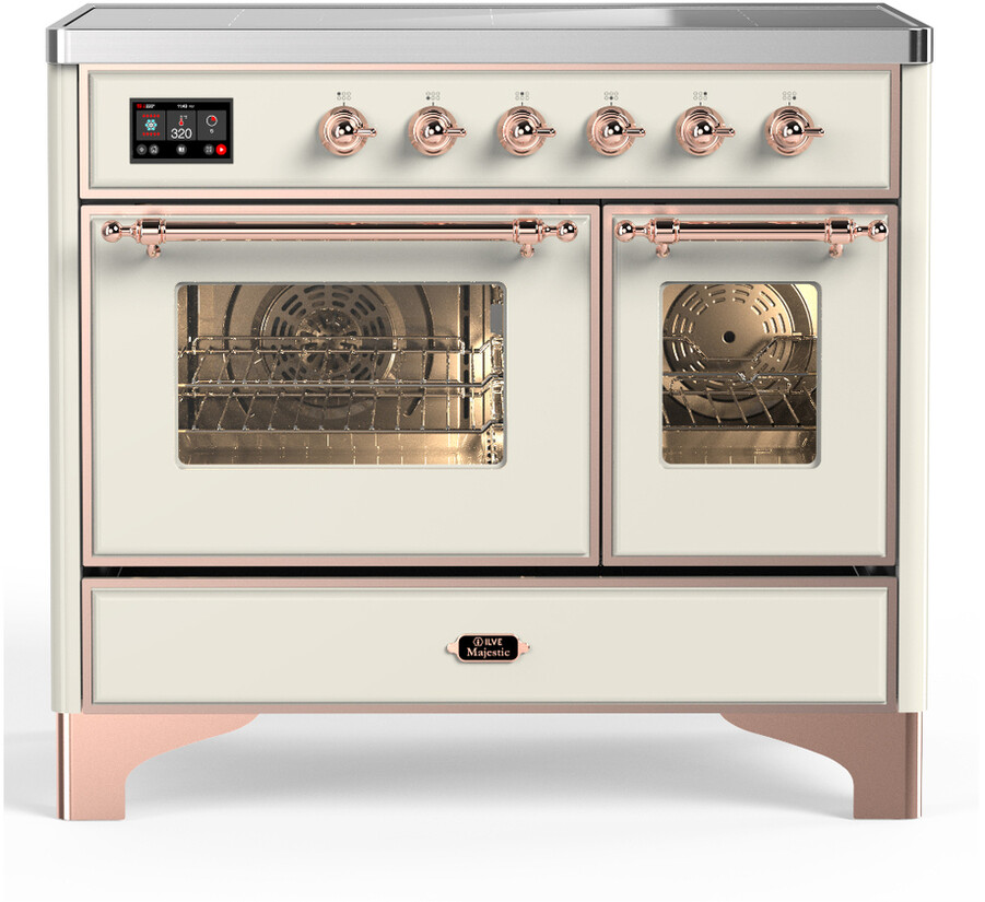 ILVE UMDIB40NR3AWP Majestic III 40 inch Induction Range with 6 Elements, 3.82 cu. ft. Total Oven Capacity (Triple Glass Door, Antique White, Copper)