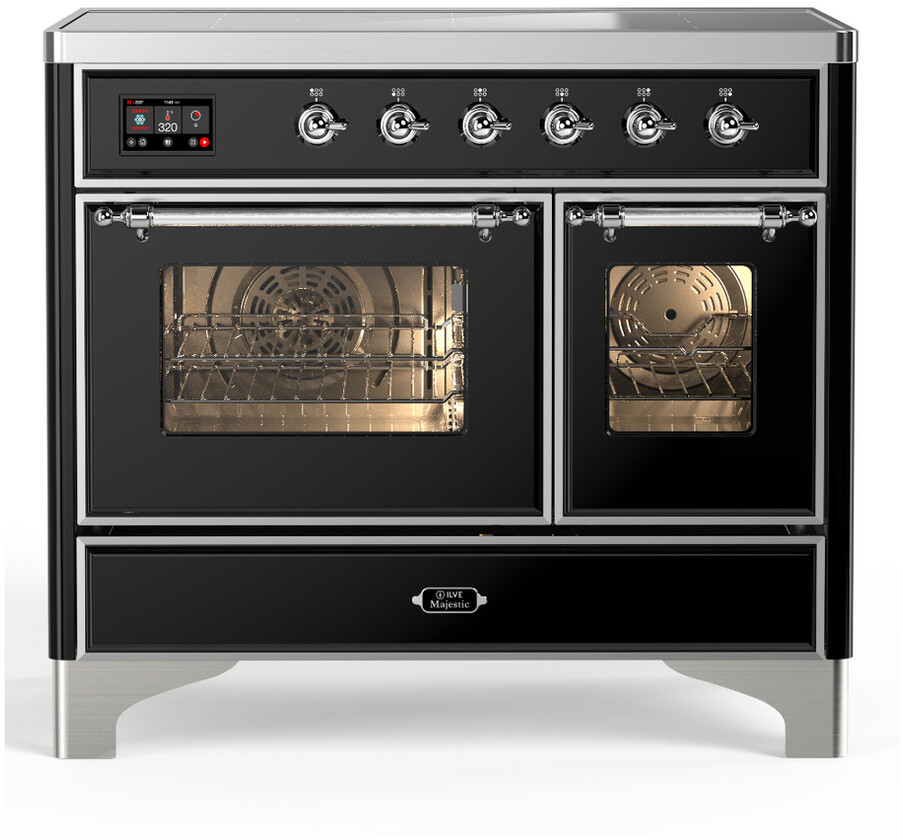 ILVE UMDIB40NR3BKC Majestic III 40 inch Induction Range with 6 Elements, 3.82 cu. ft. Total Oven Capacity (Triple Glass Door, Glossy Black, Chrome)