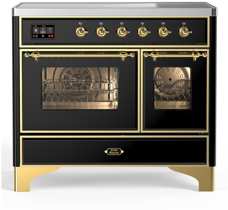 ILVE UMDIB40NR3BKG Majestic III 40 inch Induction Range with 6 Elements, 3.82 cu. ft. Total Oven Capacity (Triple Glass Door, Glossy Black, Brass)