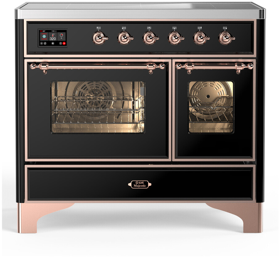 ILVE UMDIB40NR3BKP Majestic III 40 inch Induction Range with 6 Elements, 3.82 cu. ft. Total Oven Capacity (Triple Glass Door, Glossy Black, Copper)